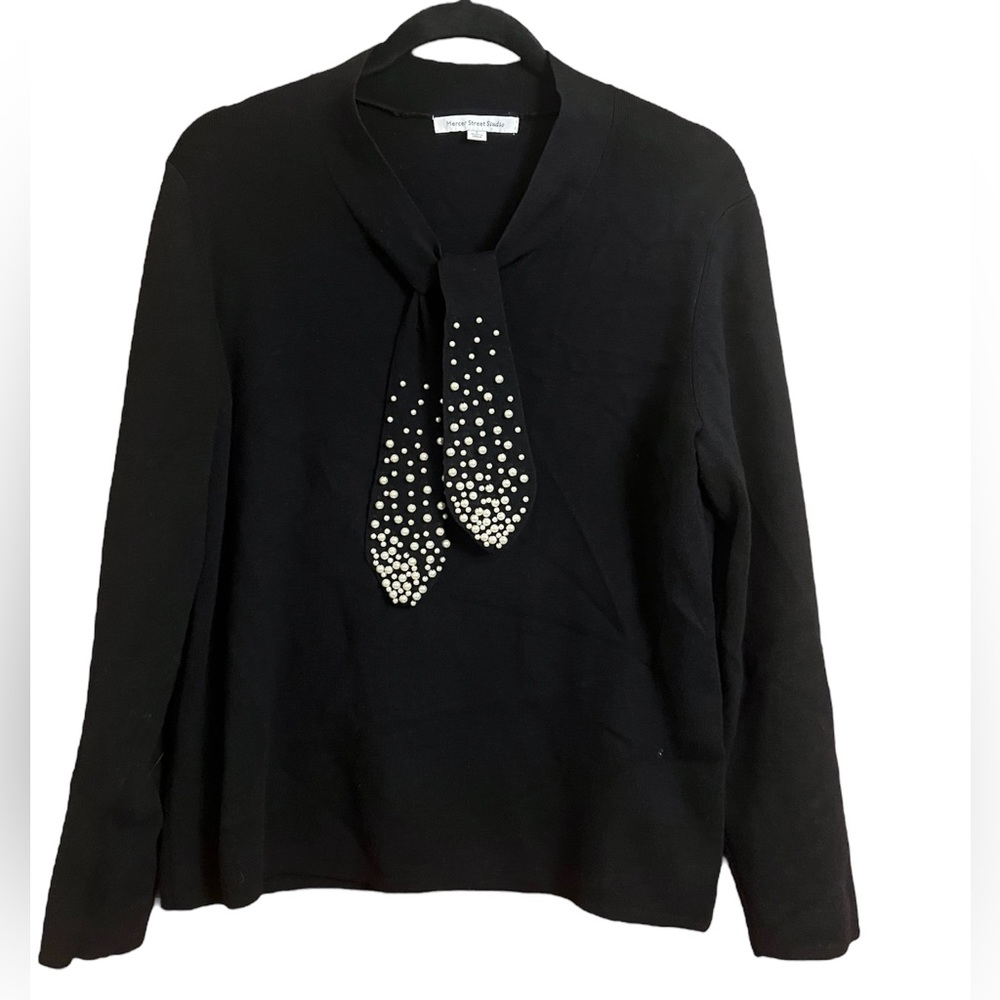 Mercer Street Studio, Black 3/4 sleeve sweater w/ pearl embellishments Size L